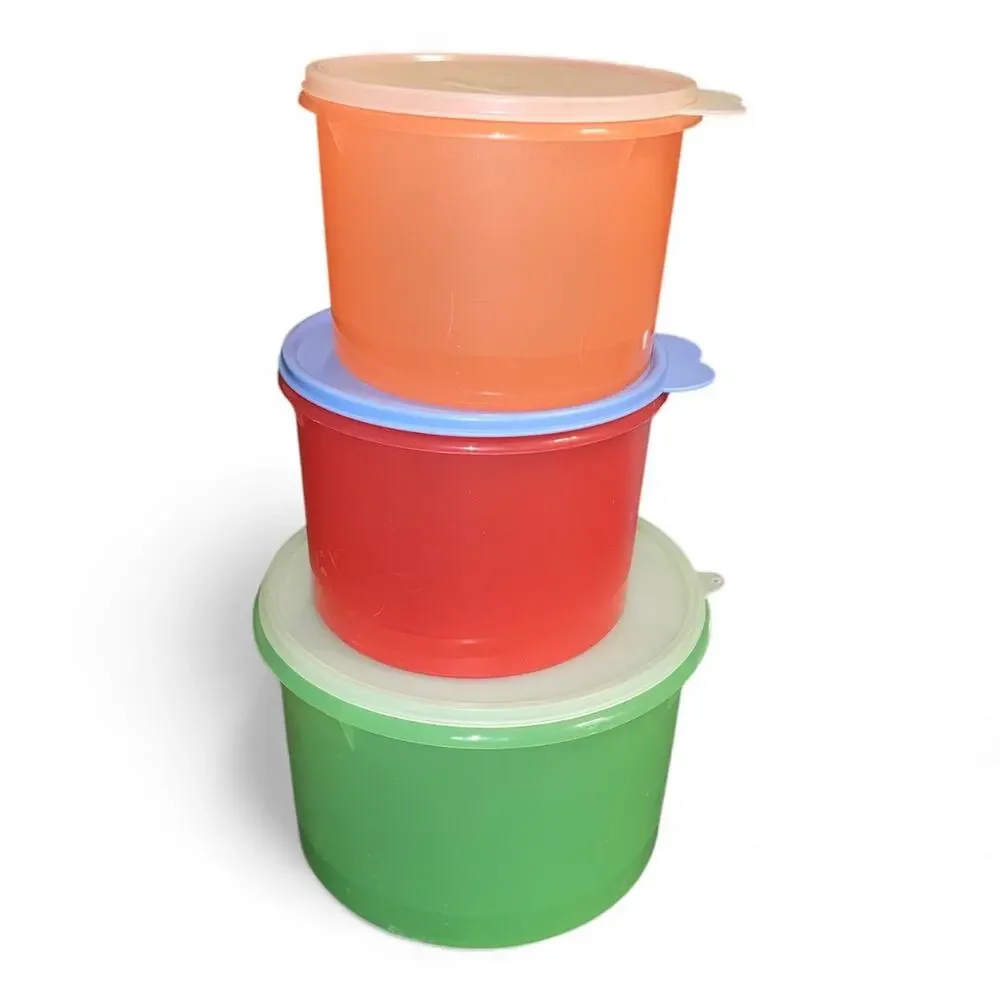 Tupperware Econo Canisters Nesting Set 20 10 8 Cup Butterfly Lid Kitchen Vintage